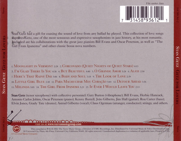 Stan Getz : Getz For Lovers (CD, Comp, RE)