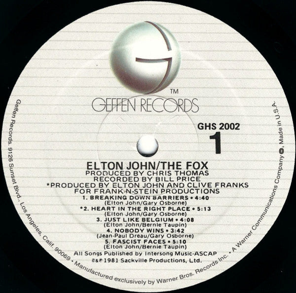 Elton John : The Fox (LP, Album, Eur)