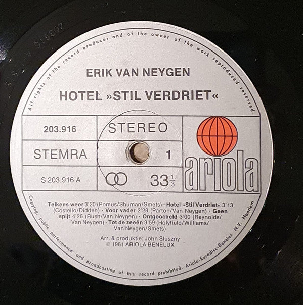Erik Van Neygen : Hotel Stil Verdriet (LP, Album)