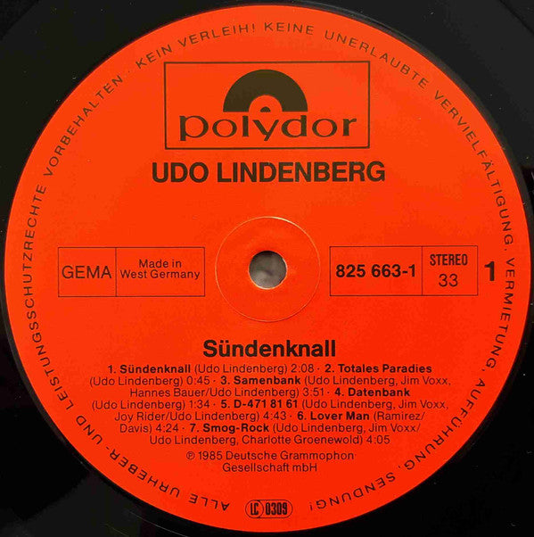 Udo Lindenberg : Sündenknall (LP, Album)