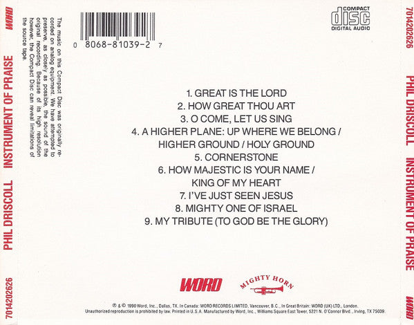 Phil Driscoll : Instrument Of Praise (CD, Album, RE, RM)