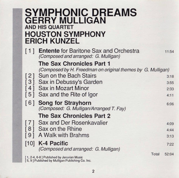 Gerry Mulligan, Erich Kunzel, Houston Symphony Orchestra : Symphonic Dreams (CD, Album)