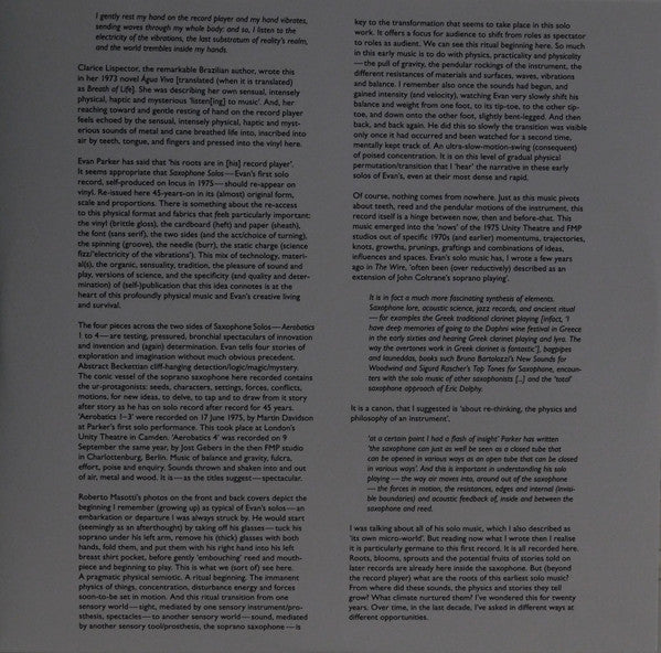 Evan Parker : Saxophone Solos (LP, RE, RM)