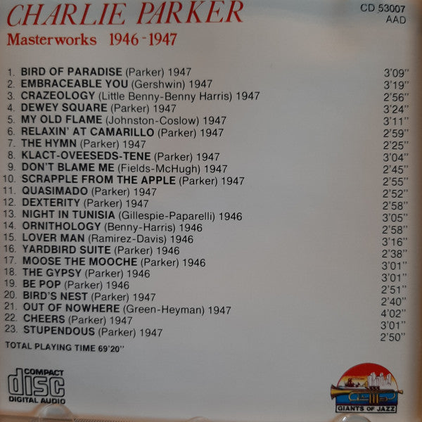 Charlie Parker : Masterworks 1946-1947 (CD, Comp, RE)