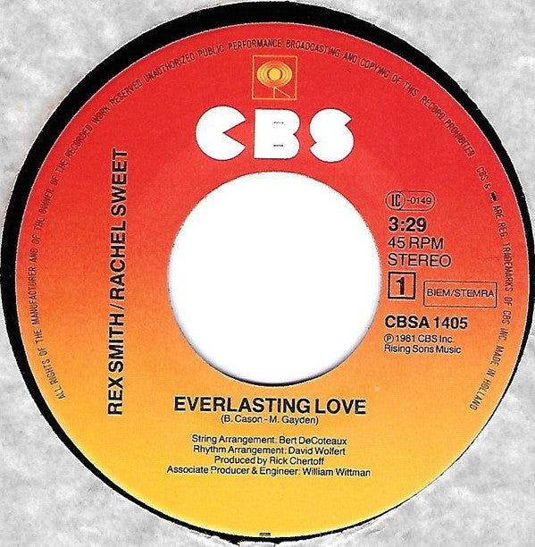Rex Smith And Rachel Sweet : Everlasting Love (7", Single)