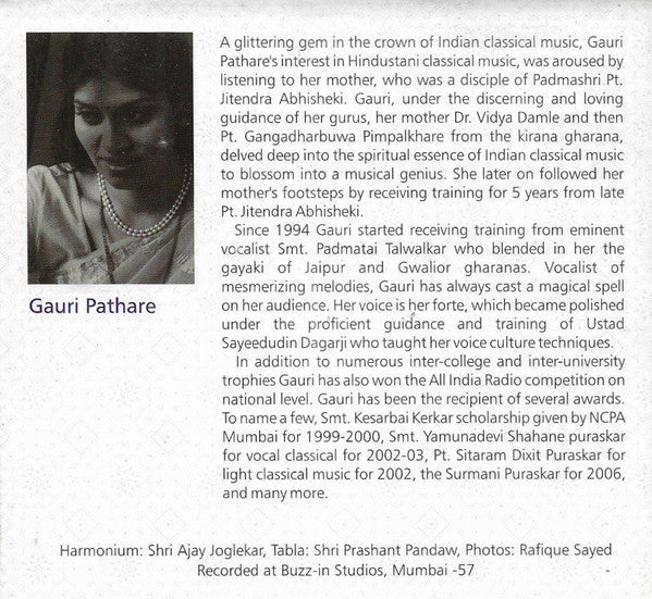 Gauri Pathare : Musical Tribute - To Guru Pandita Padmatai Talwalkar (CD, Album)