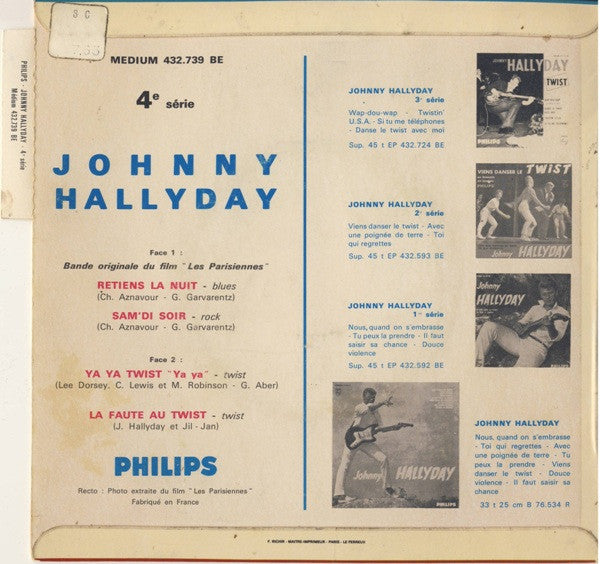 Johnny Hallyday : Retiens La Nuit (7", EP, Mono)