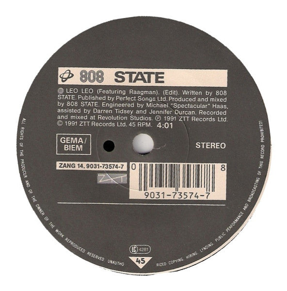 808 State : In Yer Face (7", Single)