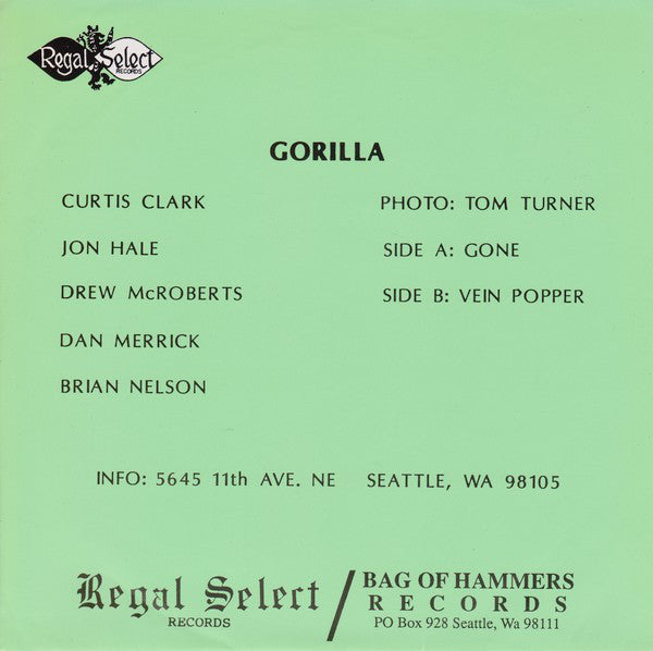 Gorilla (2) : Gone / Vein Popper (7", Single, Gre)