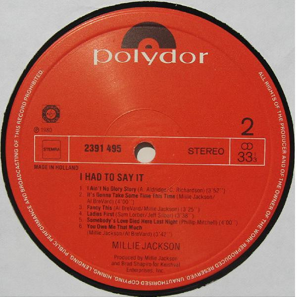 Millie Jackson : I Had To Say It (LP, Album)