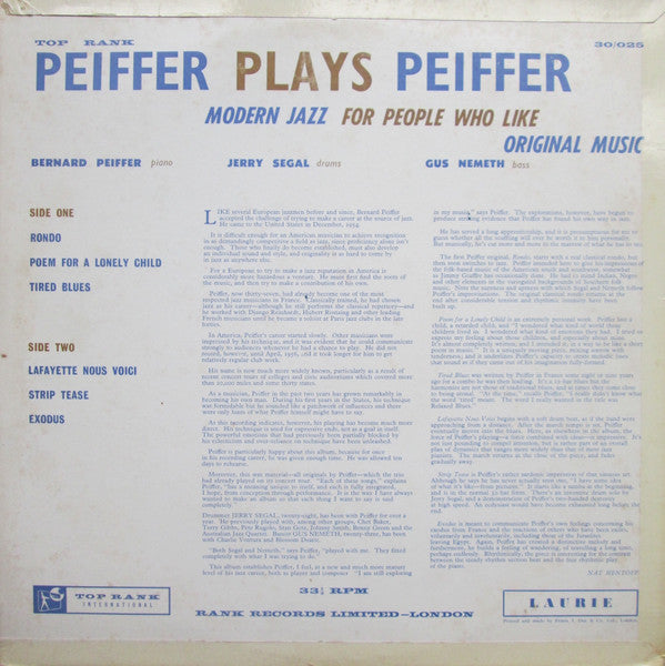 Bernard Peiffer : Peiffer Plays Peiffer (LP, Album)