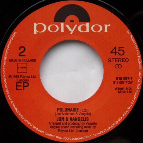 Jon & Vangelis : He Is Sailing (7", EP)