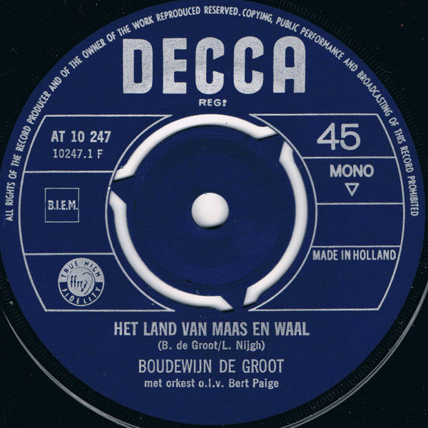 Boudewijn de Groot : Het Land Van Maas En Waal / Testament (7", Single, Mono)