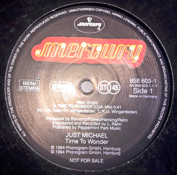 Just Michael : Time To Wonder (12", Promo)
