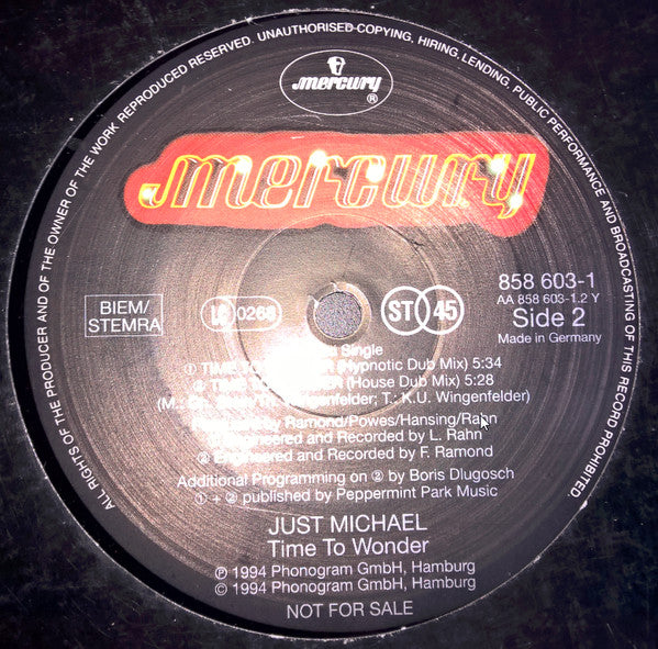 Just Michael : Time To Wonder (12", Promo)