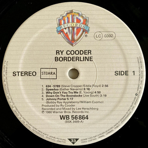 Ry Cooder : Borderline (LP, Album)