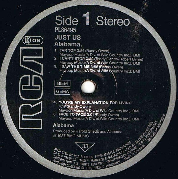 Alabama : Just Us (LP, Album)
