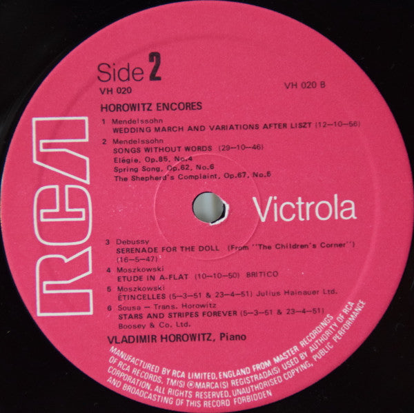 Vladimir Horowitz : Horowitz Encores (LP, RE, RM)