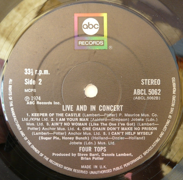 Four Tops : Live & In Concert (LP, Bla)