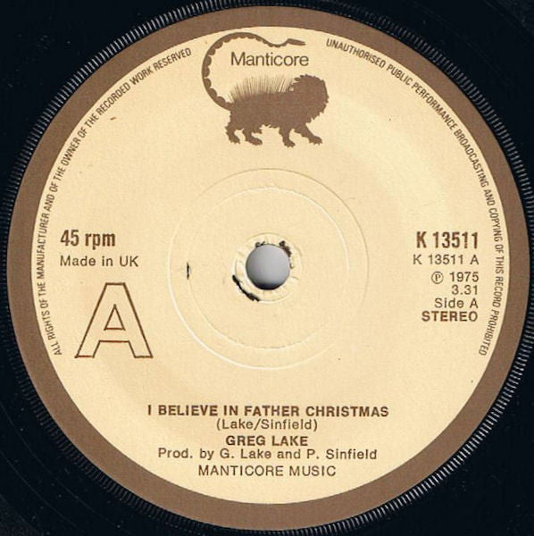 Greg Lake : I Believe In Father Christmas (7", Single, Pic)