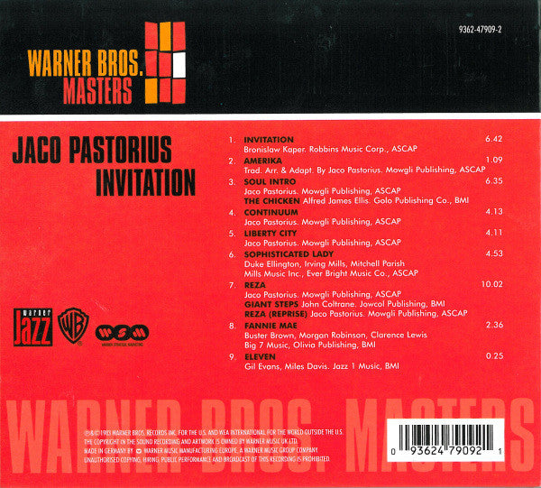 Jaco Pastorius : Invitation (CD, Album, RE, RM, Dig)