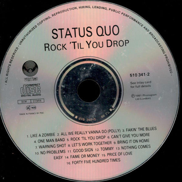 Status Quo : Rock 'Til You Drop (CD, Album)