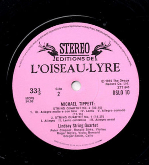 Michael Tippett* - Lindsay String Quartet* : String Quartets Nos. 1, 2 & 3 (LP)