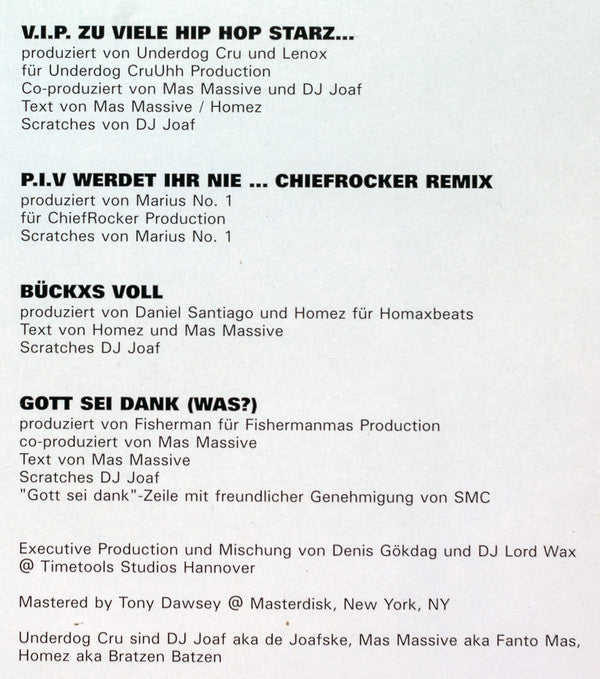 Underdog Cru : V.I.P. - Zu Viele Hip Hop Starz... (12", EP)