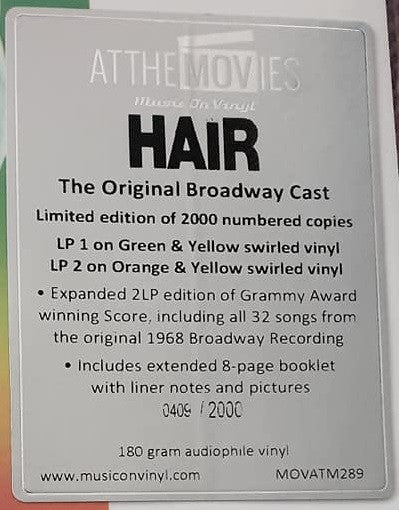 Various : Hair - The American Tribal Love-Rock Musical (The Original Broadway Cast Recording) (LP, Gre + LP, Ora + Album, Ltd, Num, 180)