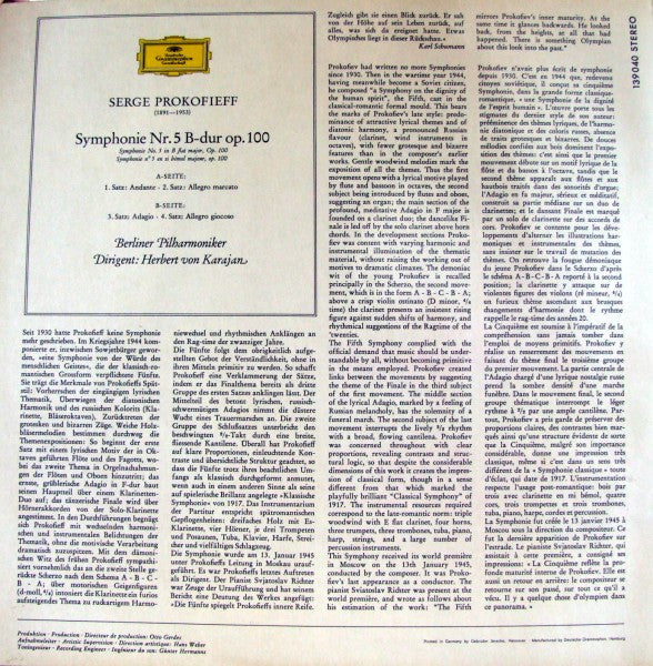 Sergei Prokofiev - Berliner Philharmoniker, Herbert Von Karajan : Symphonie Nr. 5 B-dur Op. 100 (LP, Album)
