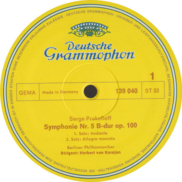 Sergei Prokofiev - Berliner Philharmoniker, Herbert Von Karajan : Symphonie Nr. 5 B-dur Op. 100 (LP, Album)