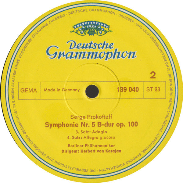 Sergei Prokofiev - Berliner Philharmoniker, Herbert Von Karajan : Symphonie Nr. 5 B-dur Op. 100 (LP, Album)