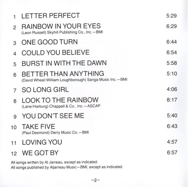 Al Jarreau : Look To The Rainbow (CD, Album, RE)