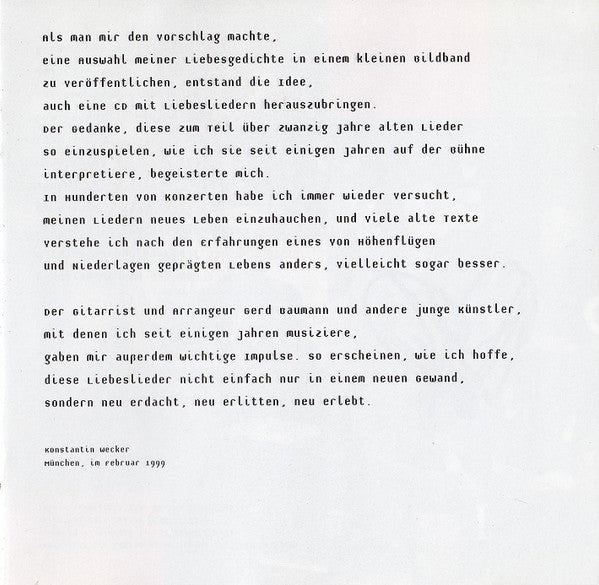 Konstantin Wecker : Liebeslieder (CD, Album)