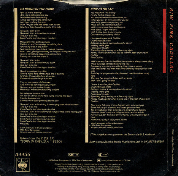 Bruce Springsteen : Dancing In The Dark (7", Single, Ora)