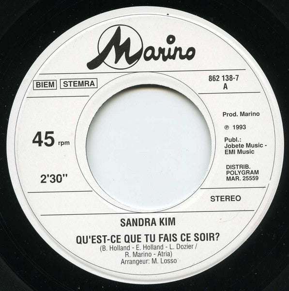 Sandra Kim : Qu'Est-Ce Que Tu Fais Ce Soir? (7", Single)