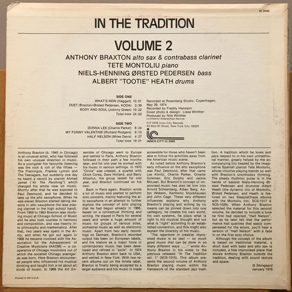 Anthony Braxton : In The Tradition Volume 2 (LP)