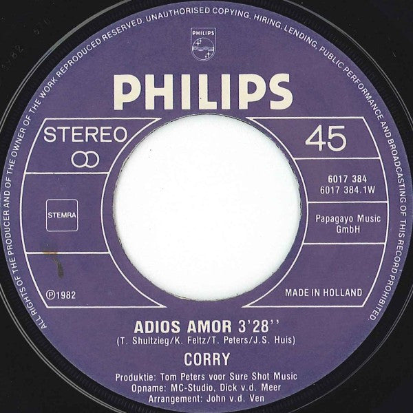 Corry Konings : Adios Amor  (7", Single)