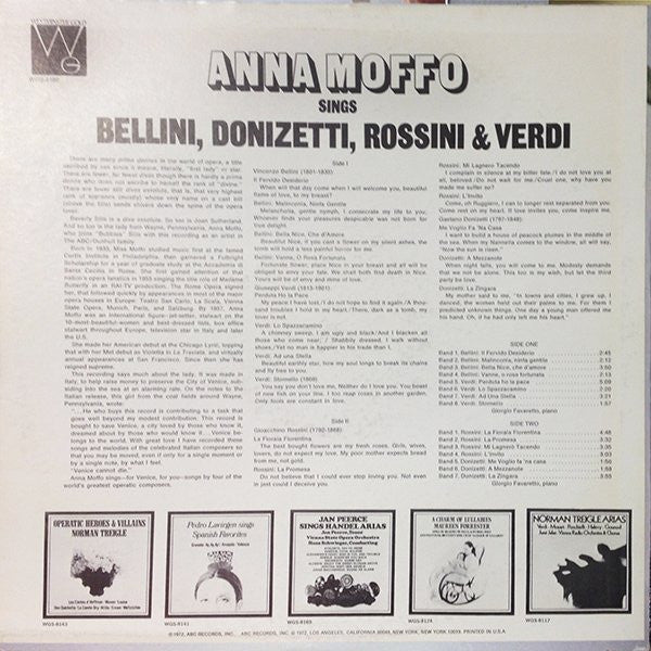 Anna Moffo : Sings Bellini, Donizetti, Rossini & Verdi (LP, Album)