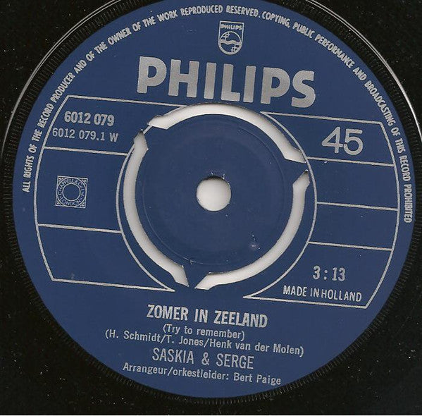 Saskia & Serge : Zomer In Zeeland / Het Oogstfeest  (7", Single)