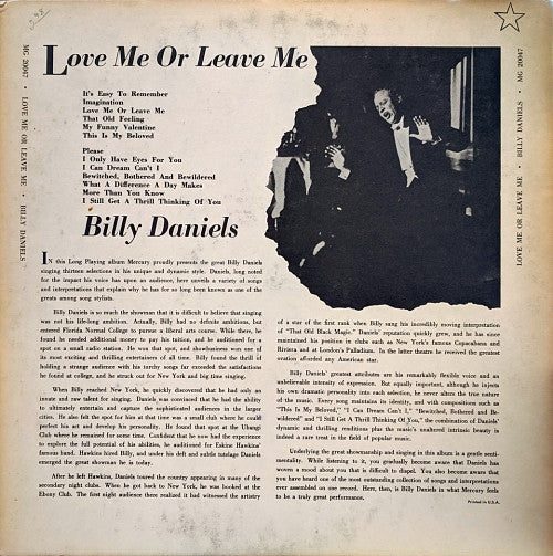 Billy Daniels : Love Me Or Leave Me / This Is My Beloved (LP, Album, Mono)