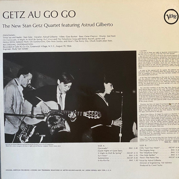 The New Stan Getz Quartet Featuring Astrud Gilberto : Getz Au Go Go (LP, Album, RP, Liv)