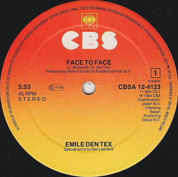 Emile Den Tex : Face To Face (12", Maxi)