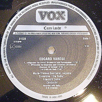 Edgard Varèse : Densité, Intégrales, Offrandes, Hyperprisme, Octandre, Ionisation (LP)