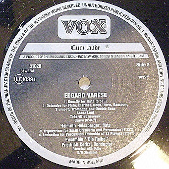 Edgard Varèse : Densité, Intégrales, Offrandes, Hyperprisme, Octandre, Ionisation (LP)
