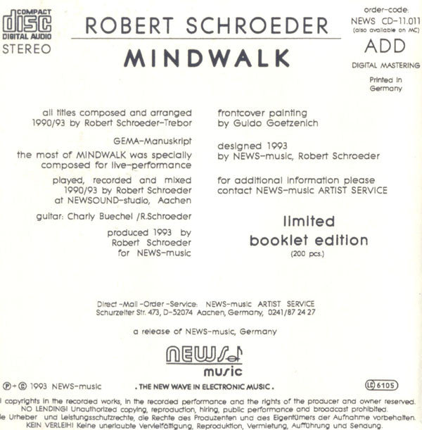 Robert Schröder : Mindwalk (CD, Album)