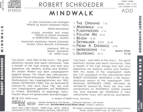 Robert Schröder : Mindwalk (CD, Album)