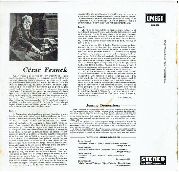 César Franck - Jeanne Demessieux : Fantaisie En Ut Majeur / Final / Premier Choral En Mi Majeur (LP)