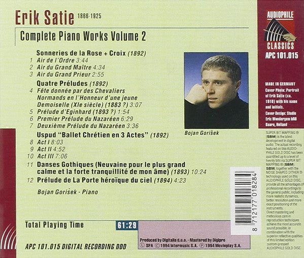 Erik Satie - Bojan Gorišek : Complete Piano Works Volume 2 (CD, Album, Gol)