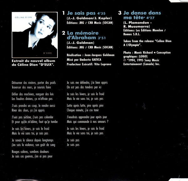 Céline Dion : Je Sais Pas (CD, Maxi)